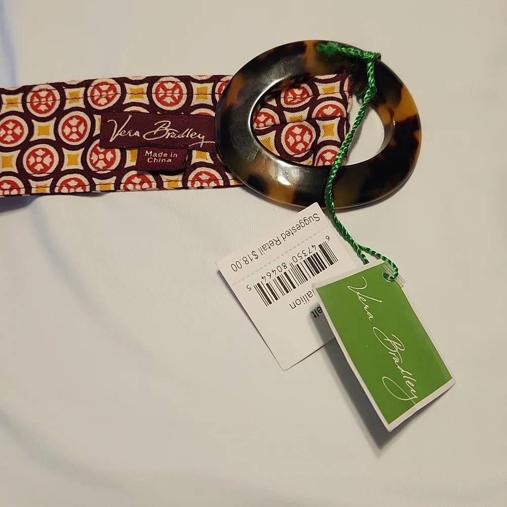 Vera Bradley Medallion ribbon belt reversible fabric belt tortoise buckle
